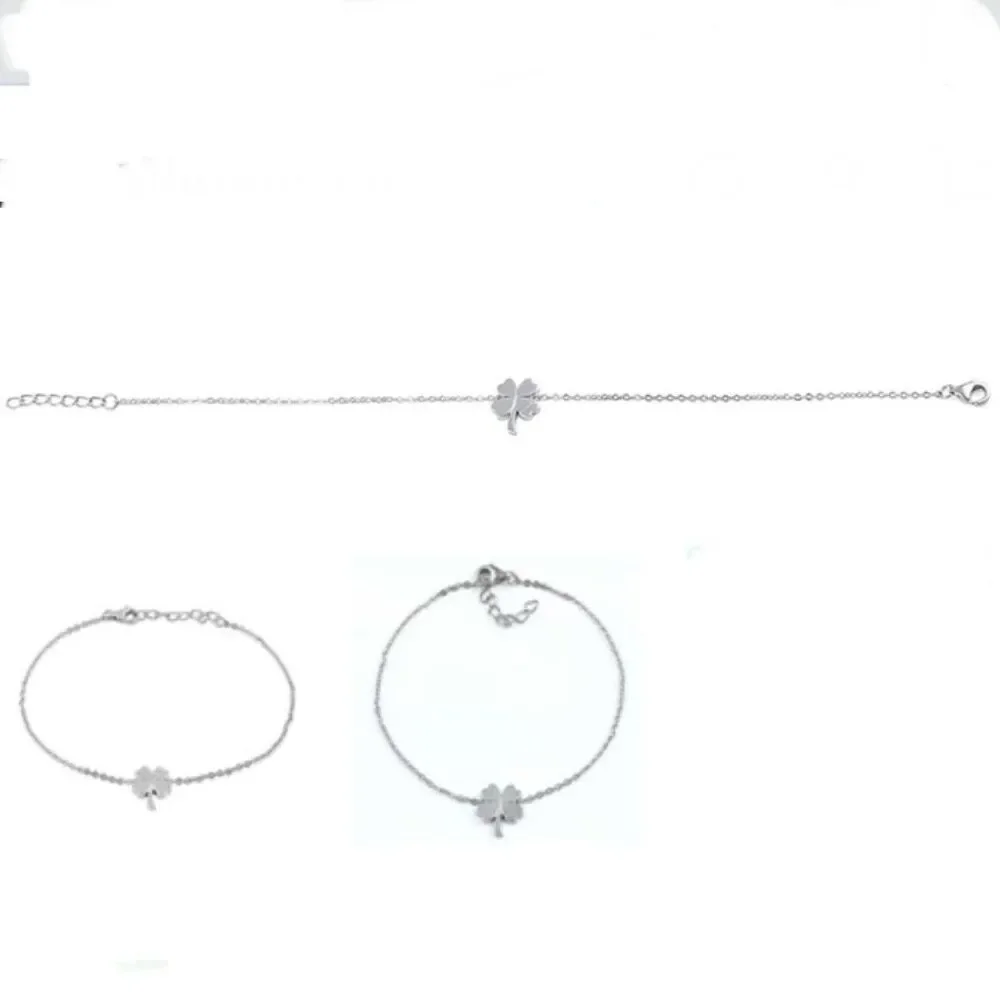 Solid Sterling Silver Four-Leaf Clover Casual Adjustable Bracelet New